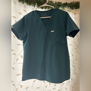 Figs Women's Deep Teal/Green V-Neck Short Sleeve Top And M/P Jogger Pants